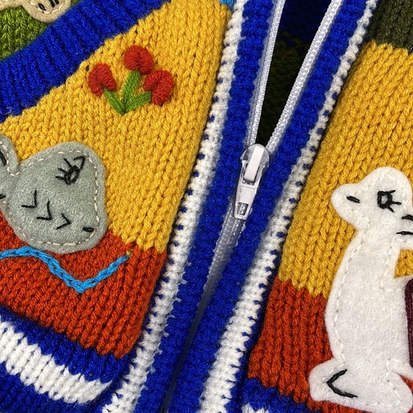 BNWT PERUVIAN TODDLERS ACRYLIC KNIT ZIP FRONT SWEATER HOODIE WITH FELT ANIMALS - Picture 6 of 6